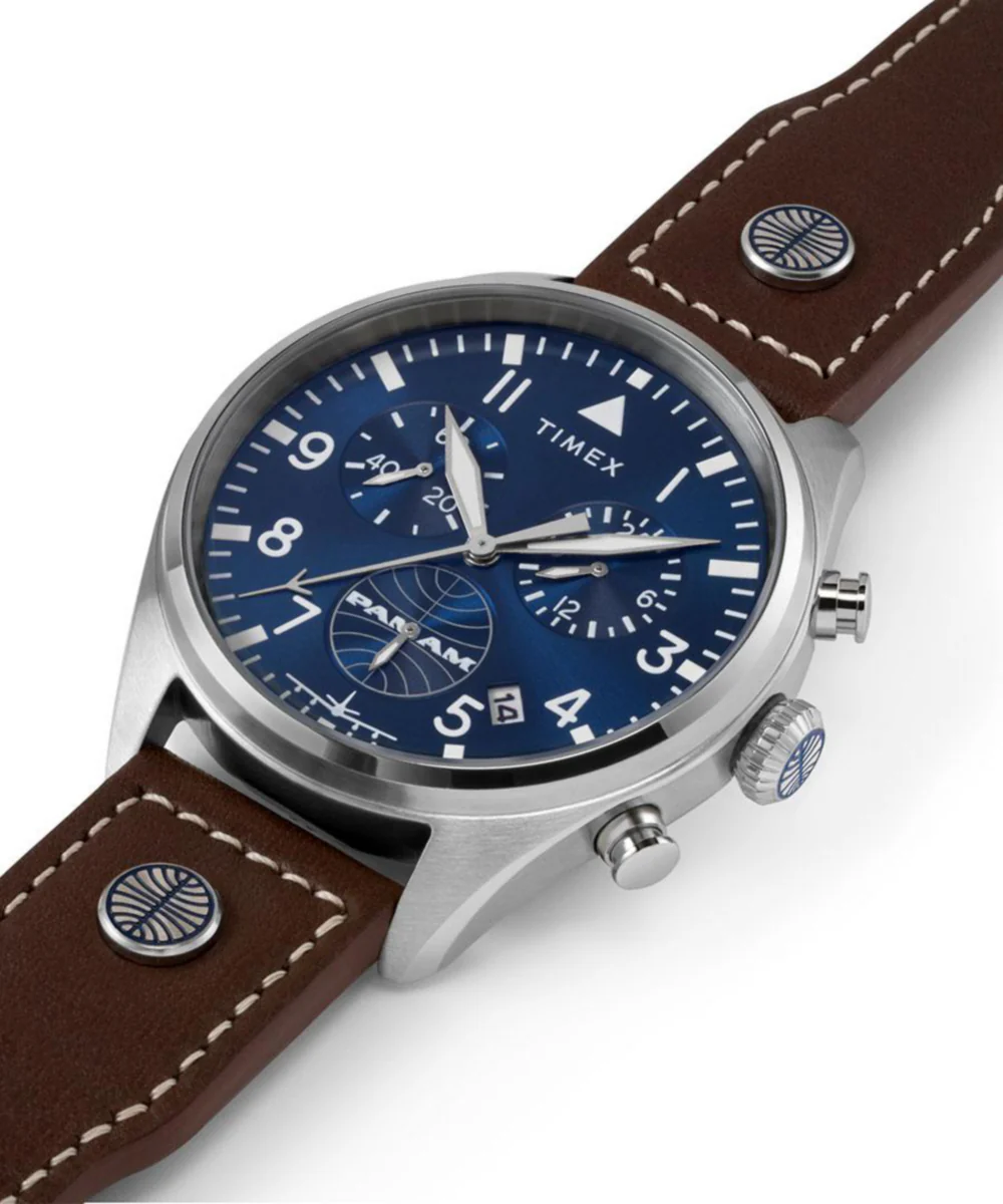 Pan Am x Timex Chronograph 42mm Leather Strap Watch - Image 12